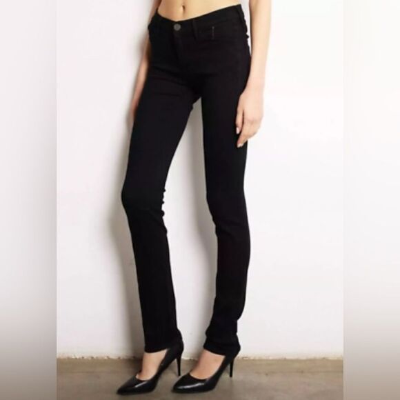 GOLDSIGN faux Leather low rise slim fit jeans coated in navy Shine 27. NWT - Picture 1 of 8
